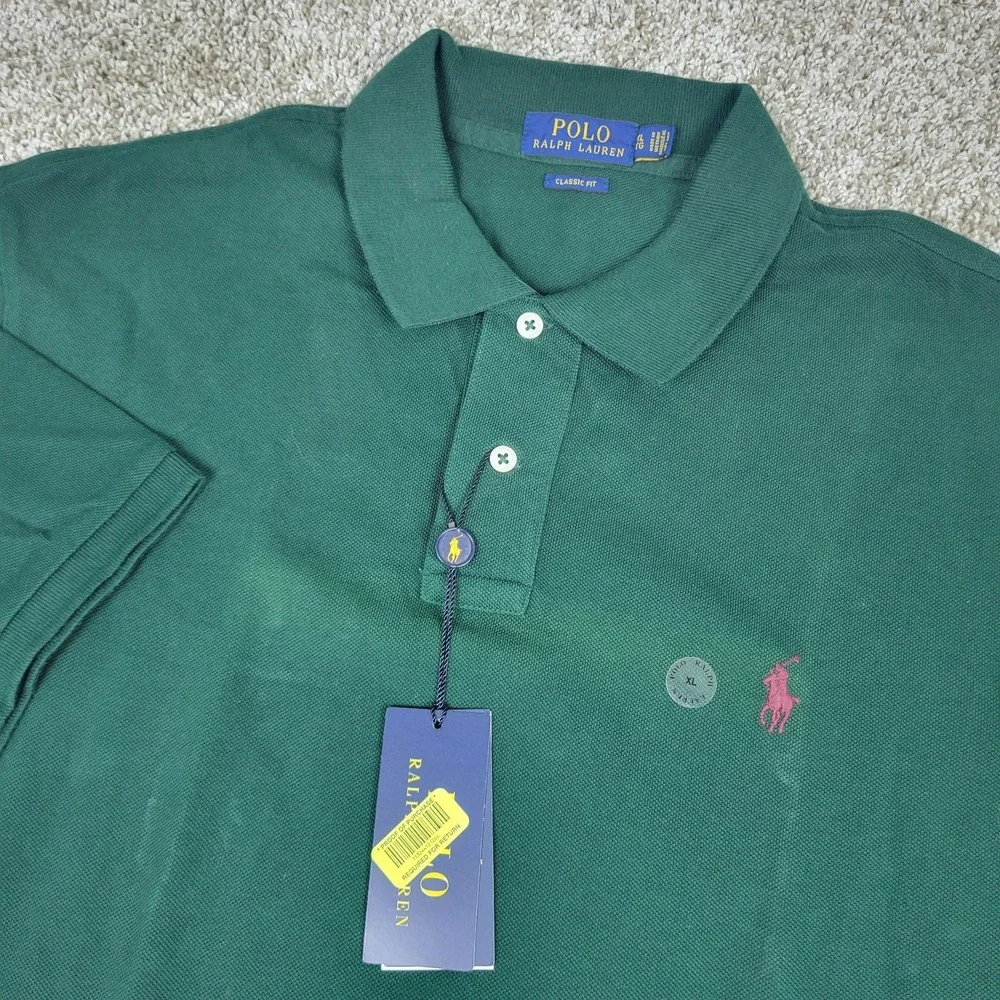 NWT Polo Ralph Lauren Mens XL Solid Green Pony Stretch Knit Polo Short Sleeve